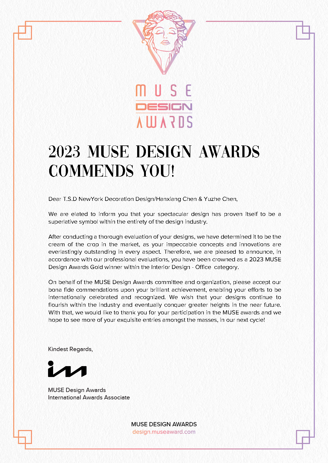 MUSE Design Awards 2023 推荐信