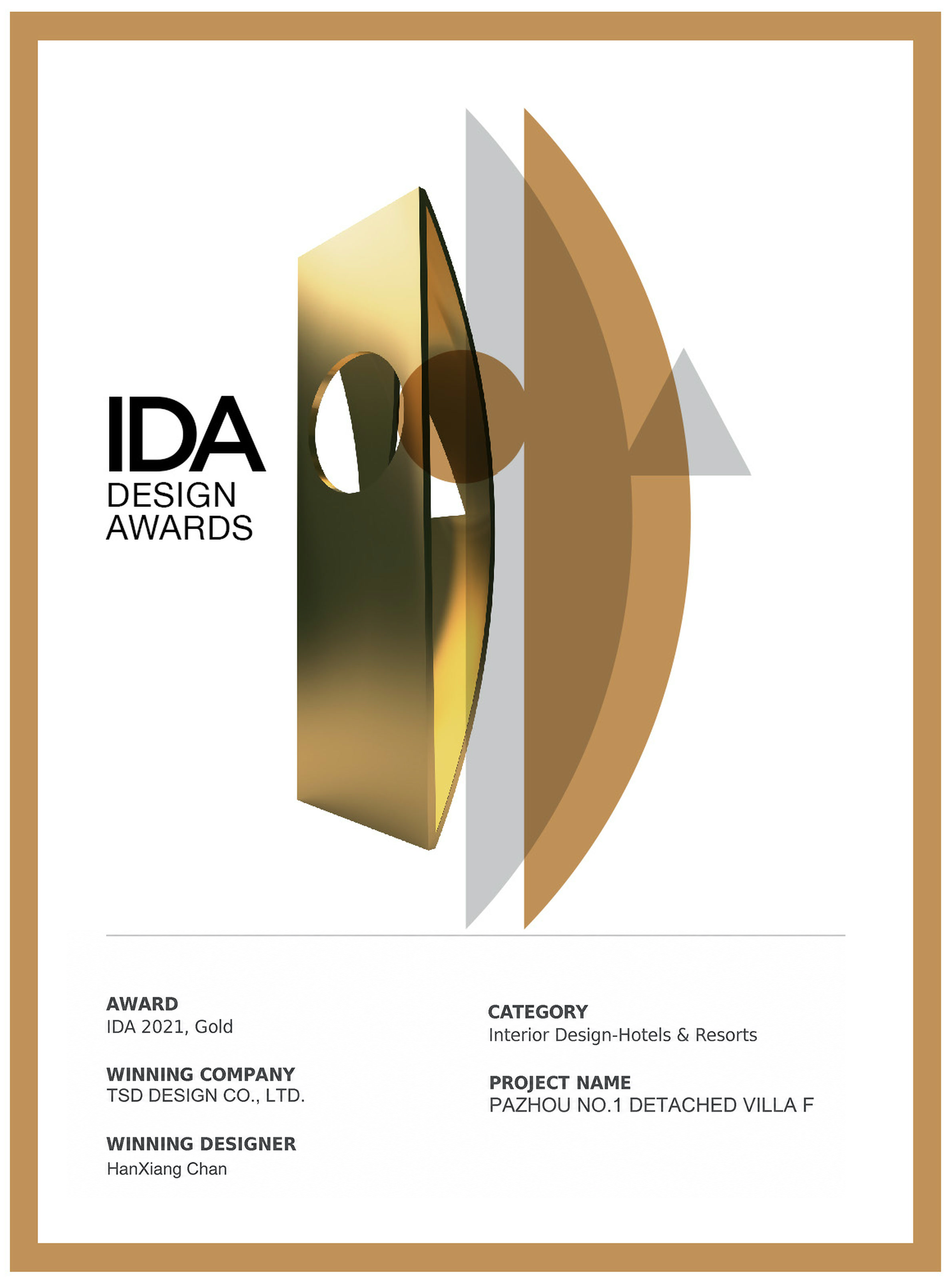 IDA Design Awards 2021 证书